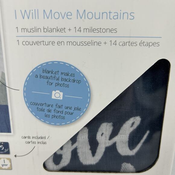 Lulujo Baby Cotton Muslin Blanket I Will Move Mountains Throw Boy Monthly Count - Picture 3 of 6